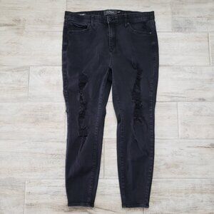 Torrid Jeans Women's Sky High Skinny Distressed Leg Black Stretch Waistband 18R